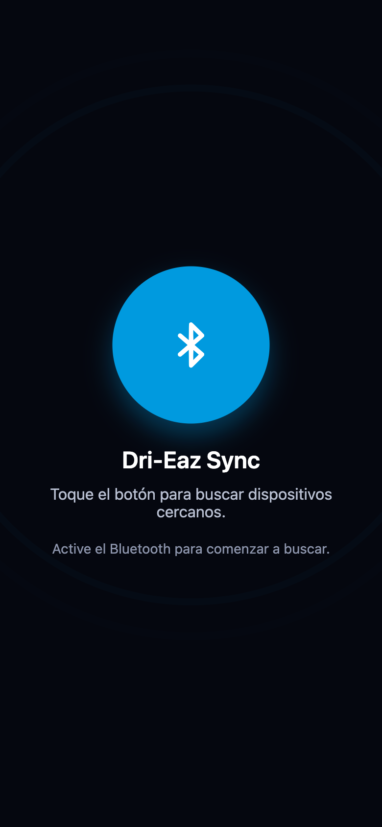 Pantalla de inicio pidiendo Bluetooth