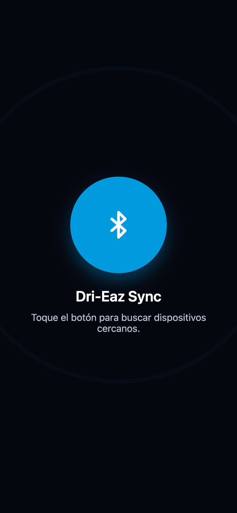 Pantalla de inicio con el botón redondo de búsqueda