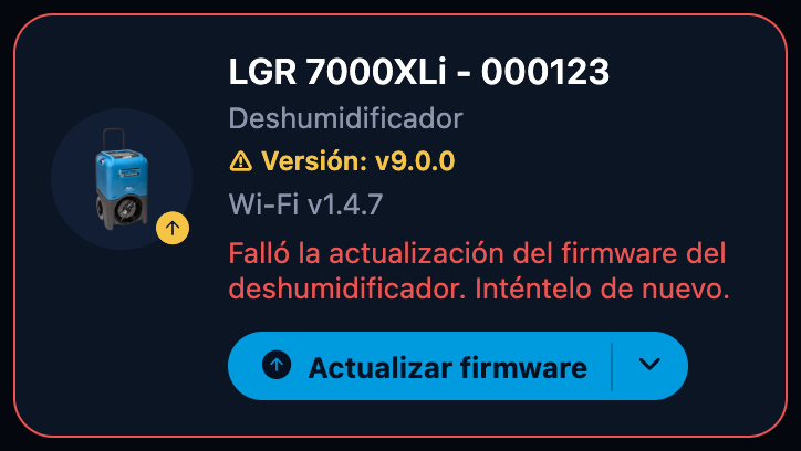 Tarjeta tras una actualización fallida