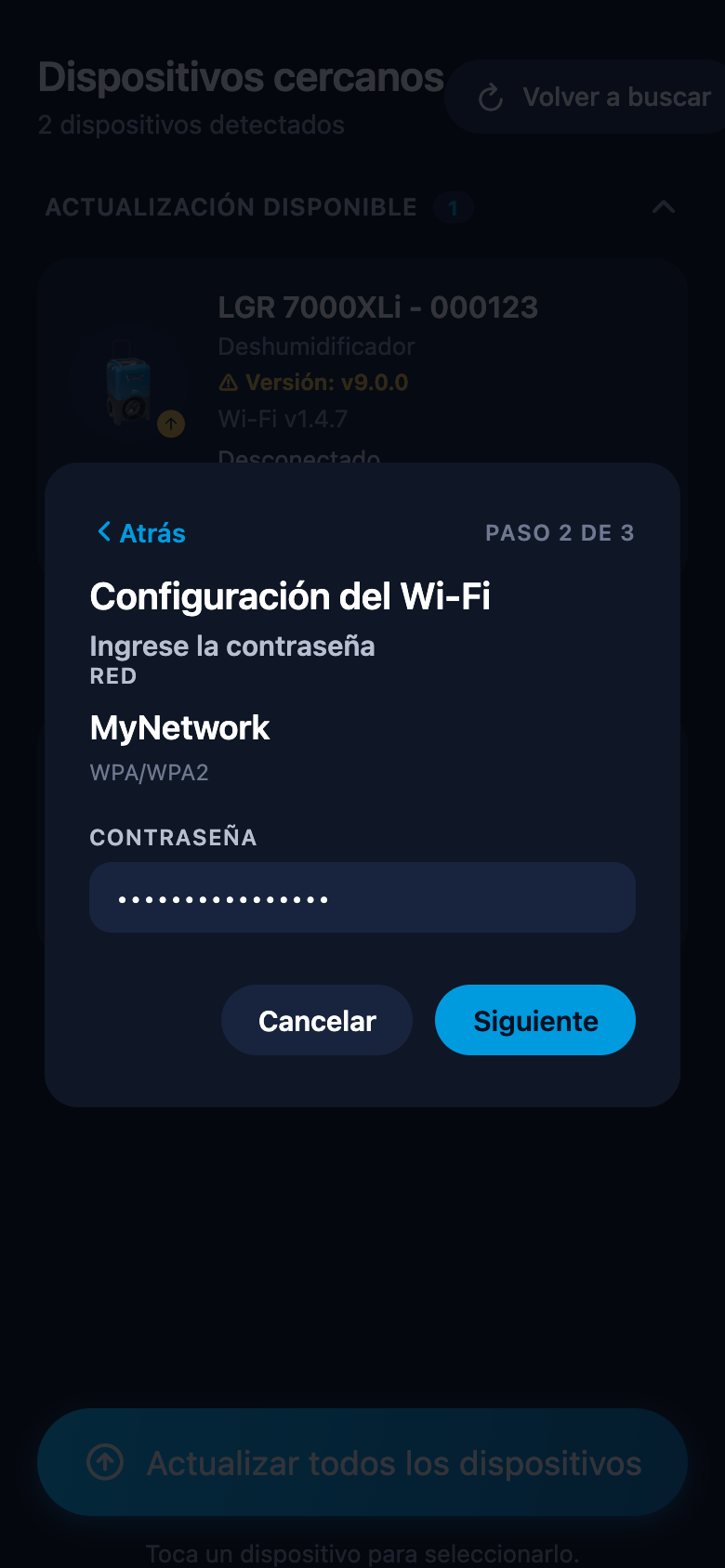 Configuración del Wi-Fi: paso de contraseña