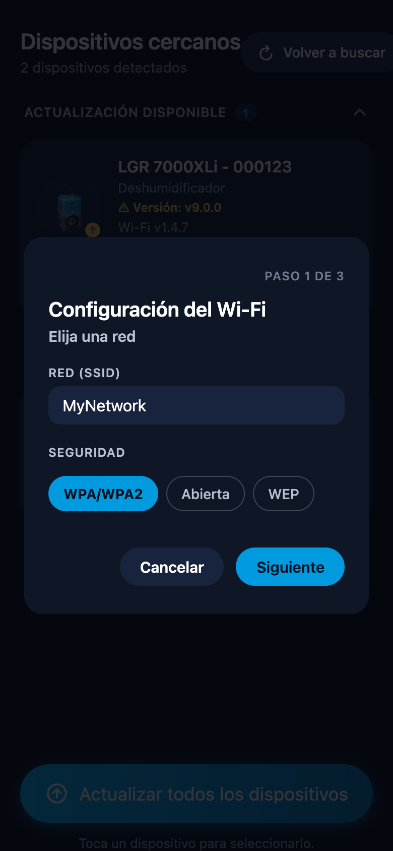 Configuración del Wi-Fi: ingreso manual del nombre de red y la seguridad