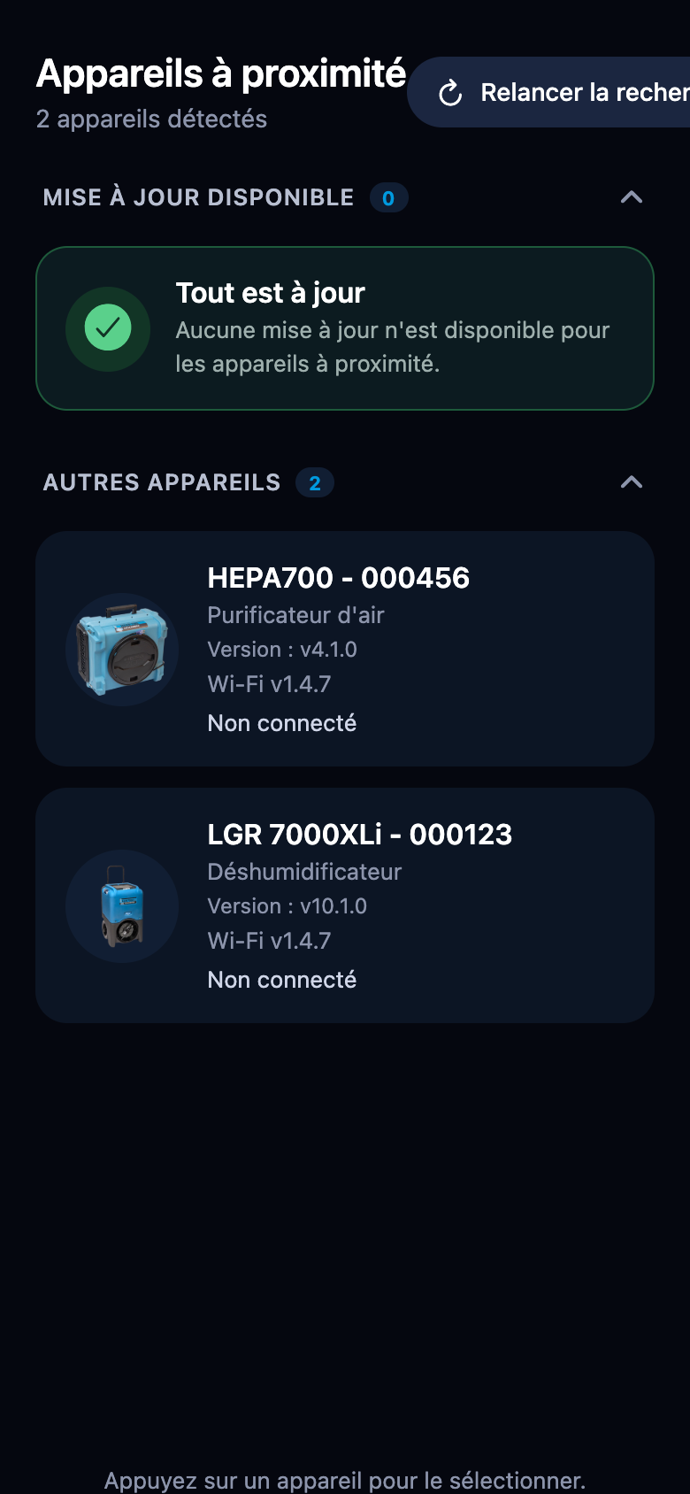 Liste quand tous les appareils sont à jour