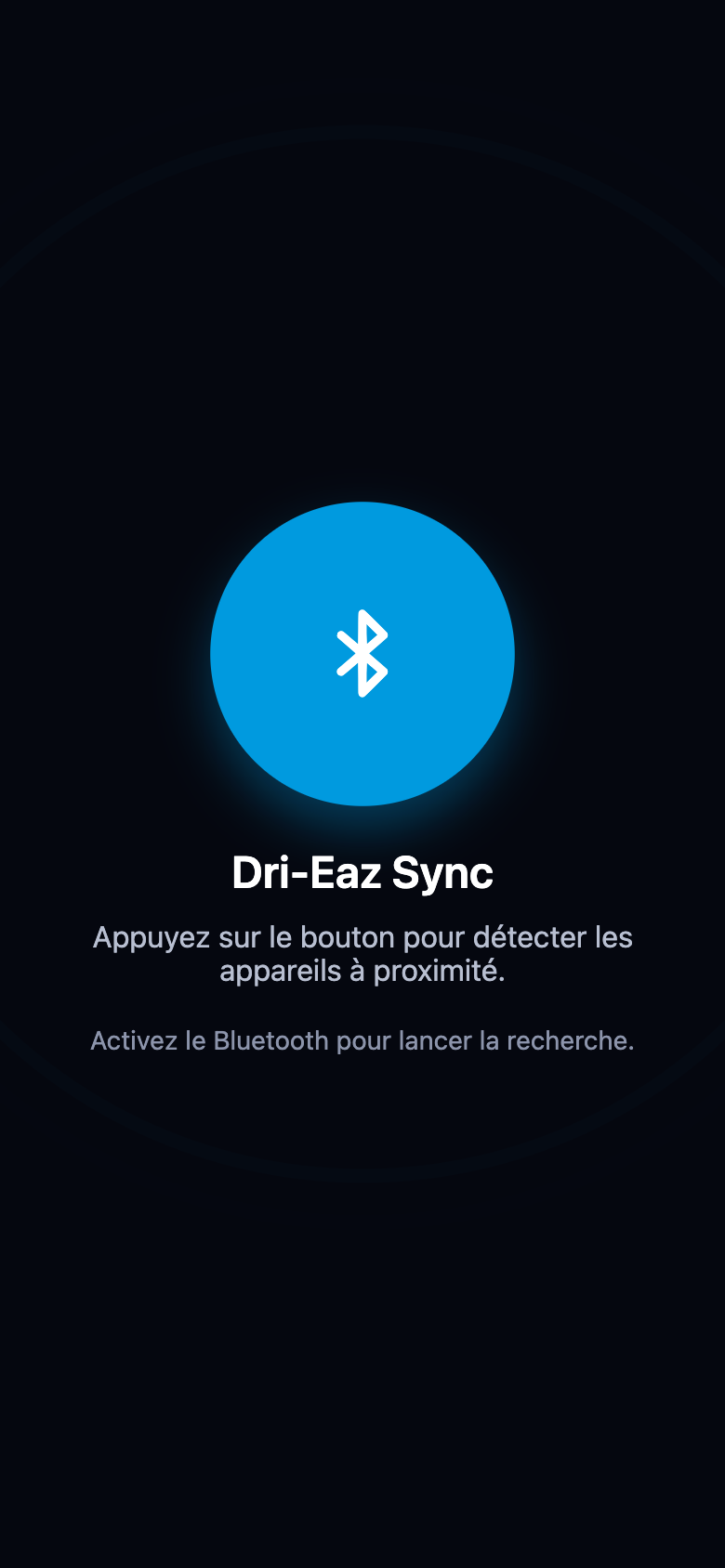 Écran d'accueil demandant le Bluetooth