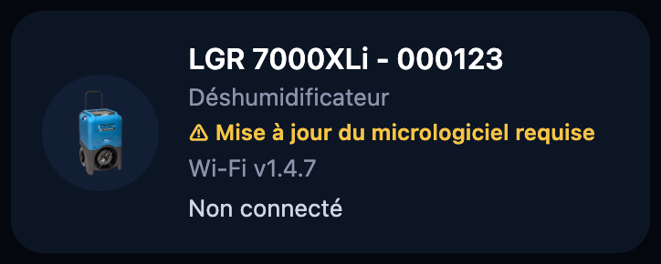 Carte d'un appareil qui ne peut pas encore communiquer sa version