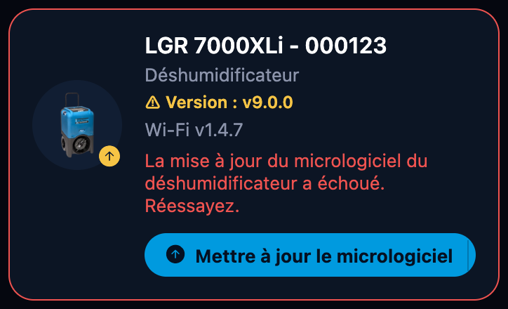 Carte après une mise à jour échouée
