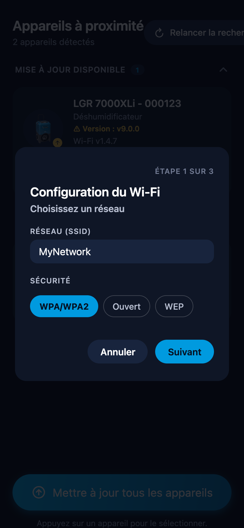 Configuration du Wi-Fi : saisie manuelle du nom du réseau et de la sécurité