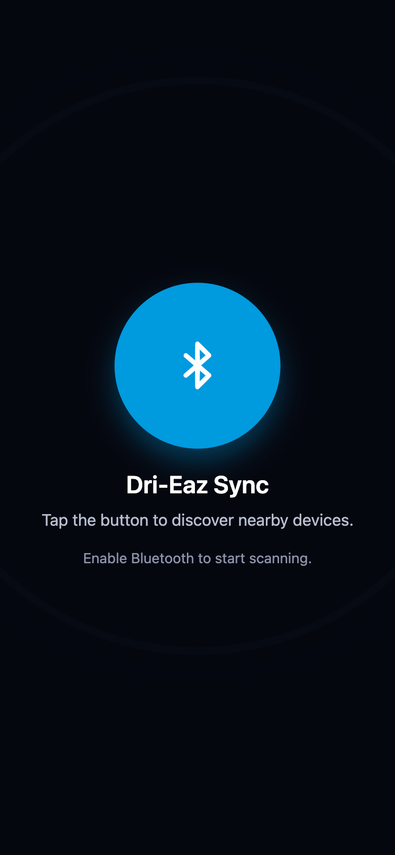 Start screen asking for Bluetooth