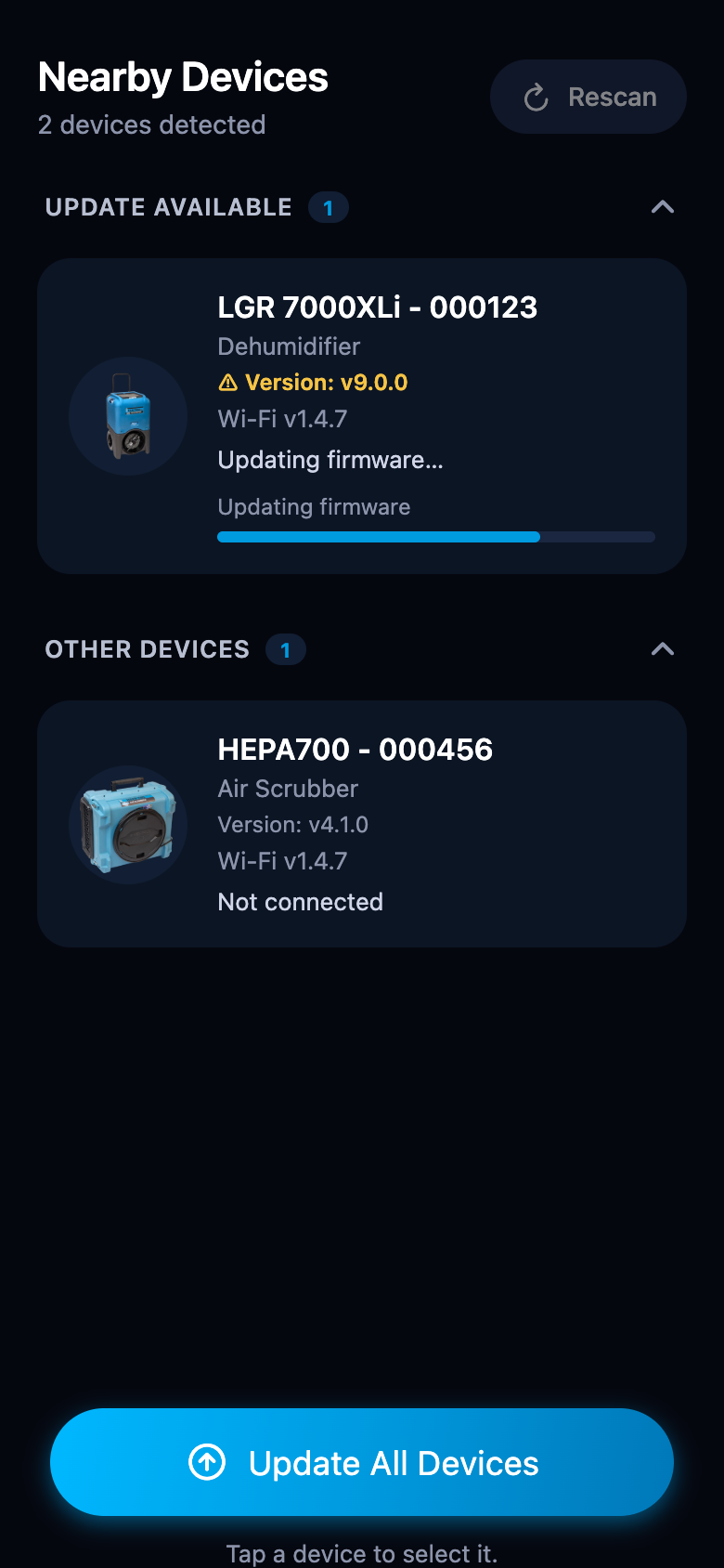 Device card during a firmware update