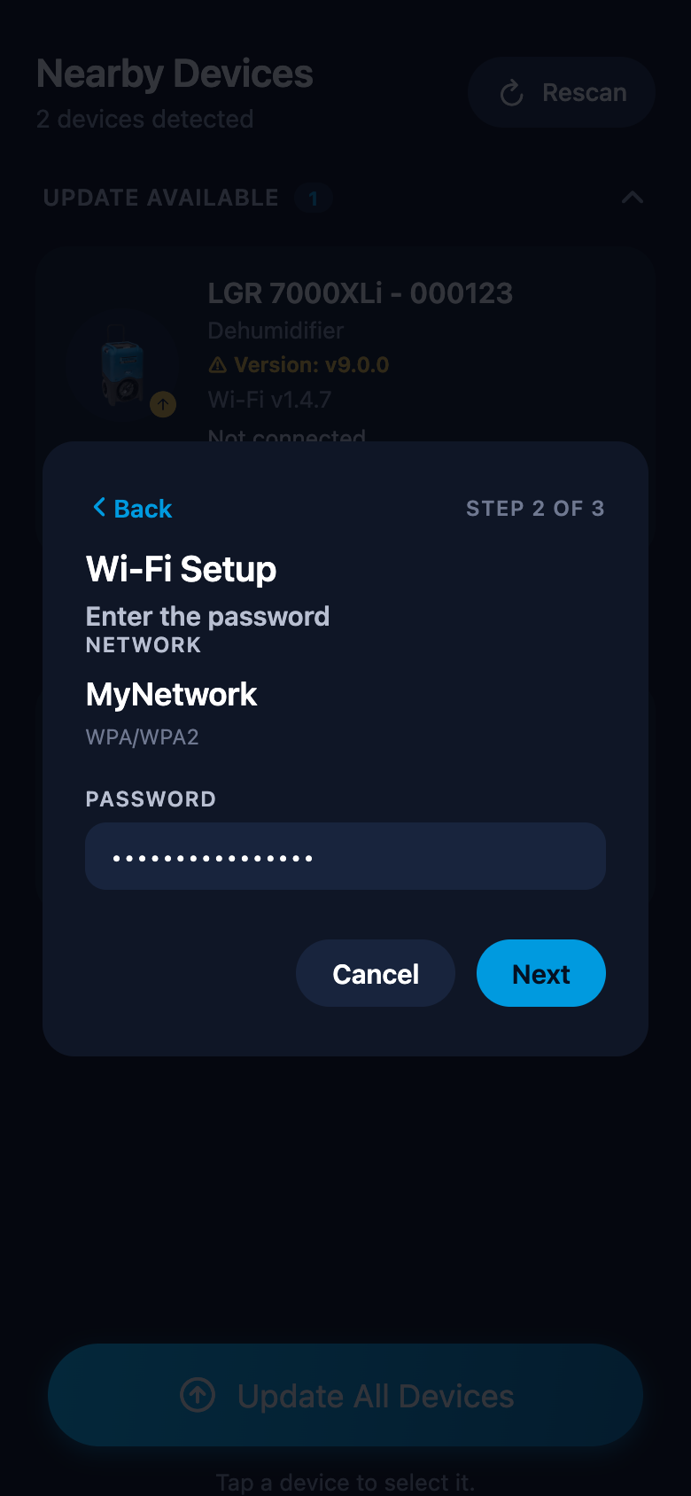 Wi-Fi setup: password step